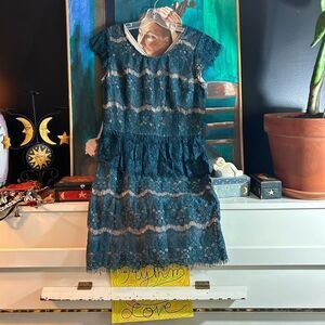 Maeve Anthropologie Elsa Lace Overlay Dress Teal Green Medium